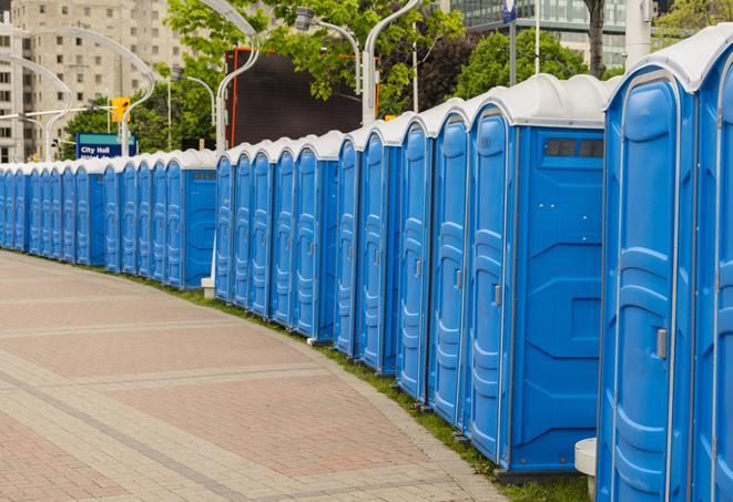 Seasonal porta potty units set up at a Venice, Florida venue
