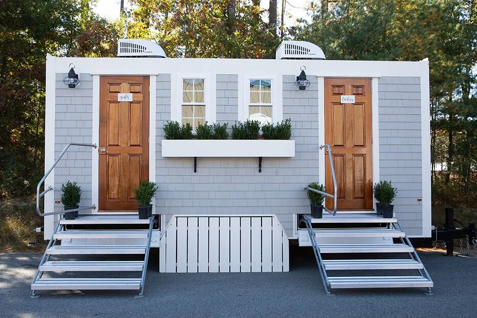 Wedding restroom units discretely staged at a venue in Venice, Florida